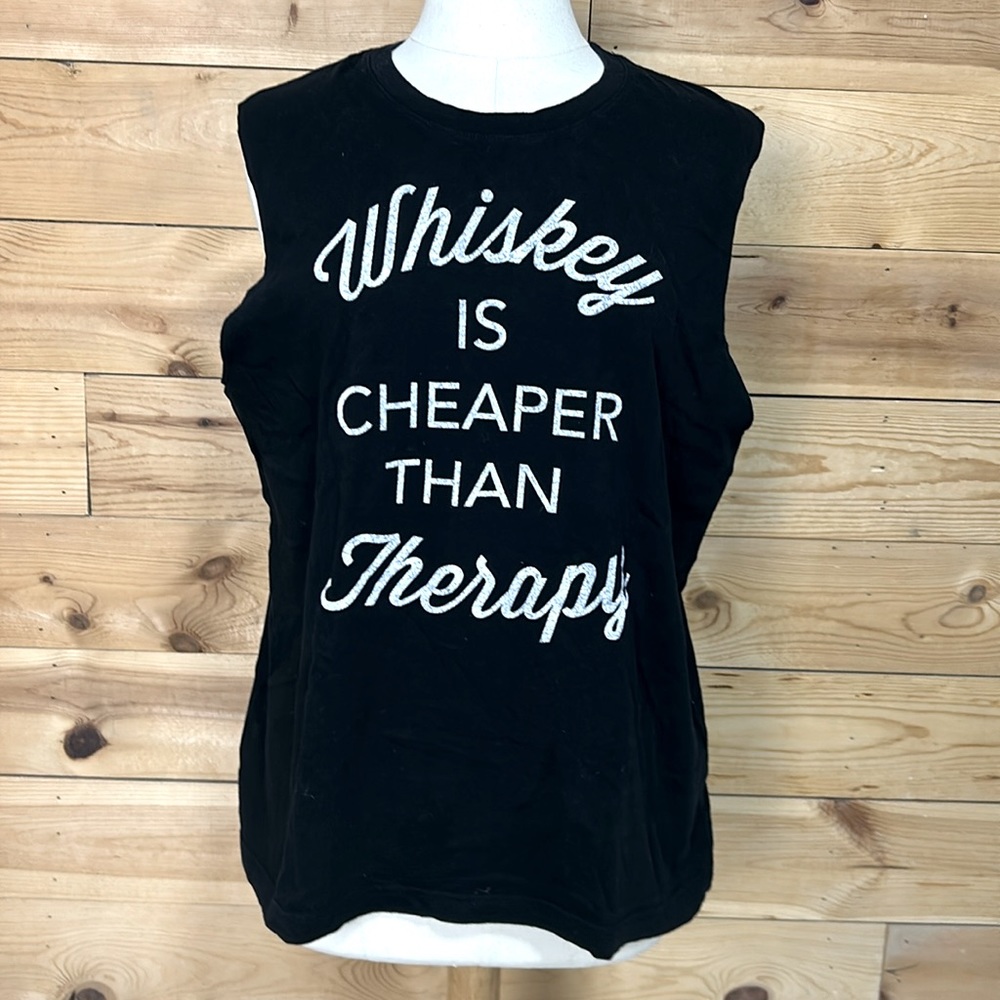 LAST CALL Funny Southern Trends Whiskey Cheaper than Therapy tee tank top XL EUC